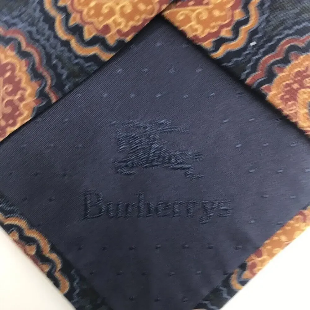Burberrys Of London Tie Mens Silk Blue Orange Red Print Neck Tie Career Church